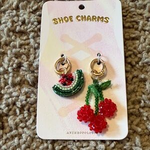 NWT Anthropologie Vibrant Beaded Shoe Charms Cherries and Watermelon.